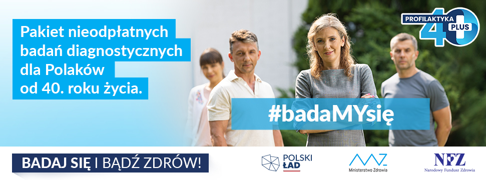 Logo informujące o Programie Profilaktyka 40 PLUS #BadaMYsię
