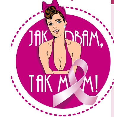 Logo akcji - Jak dbam tak mam - rysunek kobiety w sukni w kolorze fuksji