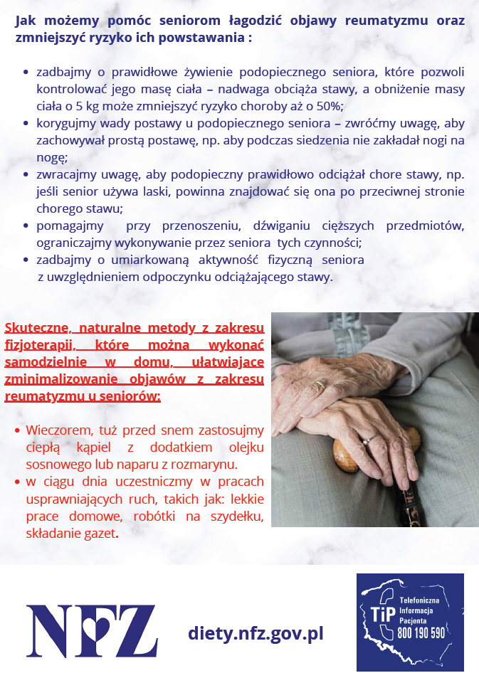Druga część ulotki na temat chorób reumatycznych: jak możemy pomóc seniorom łagodzić objawy reumatyzmu oraz zmniejszyć ryzyko ich powstawania