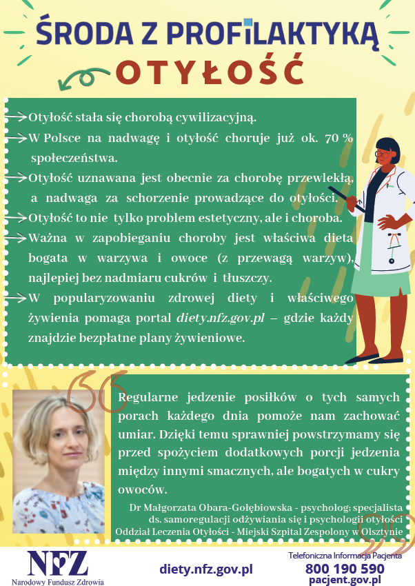 Ulotka na temat otyłości - podstawowe informacje czym jest otyłość i jakie są jej konsekwencje dla nszego zdrowia