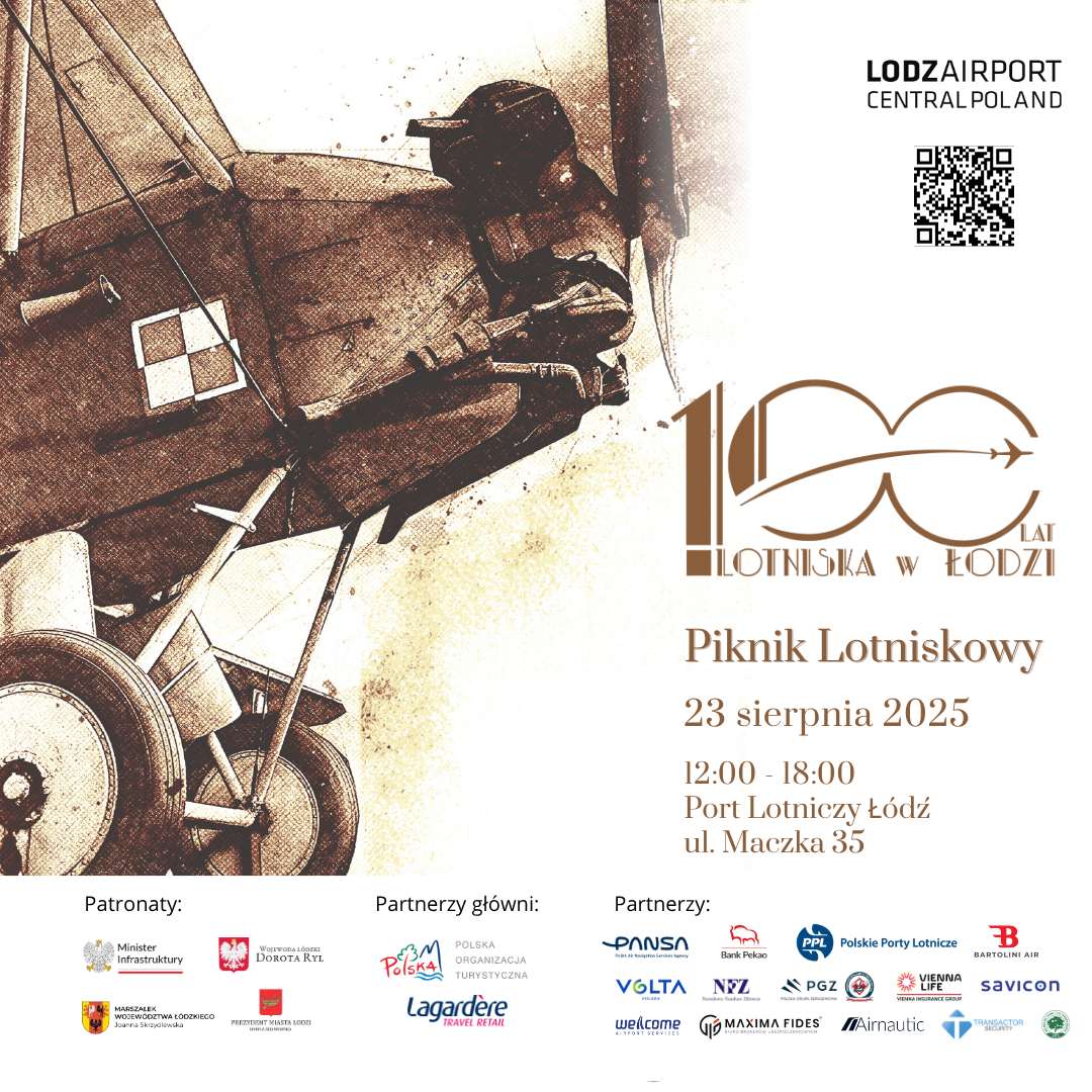 Plakat informujący o wydarzeniu 23 sierpnia na obchodach 100 lecia lotniska